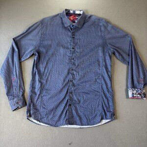 Au Noir Mens Button Up Shirt Size 4 Blue Polka Dot Flip Cuff Going Out Faded